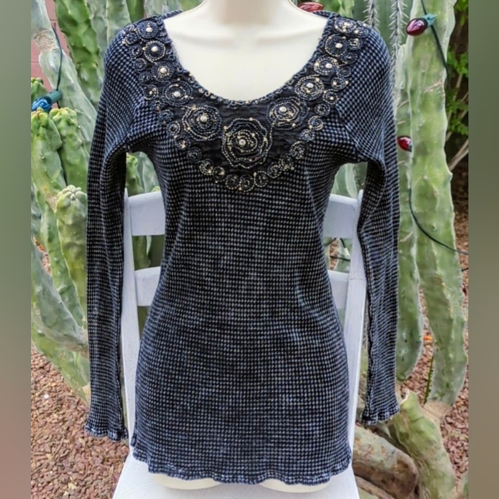 Vintage Y2K Daytrip Embellished Silver Riviera Waffle Knit Top S